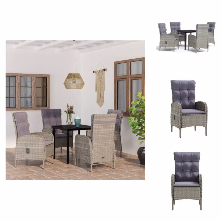 vidaXL Set da pranzo da giardino 5 pezzi con cuscini grigio e nero - Set di mobili da giardino