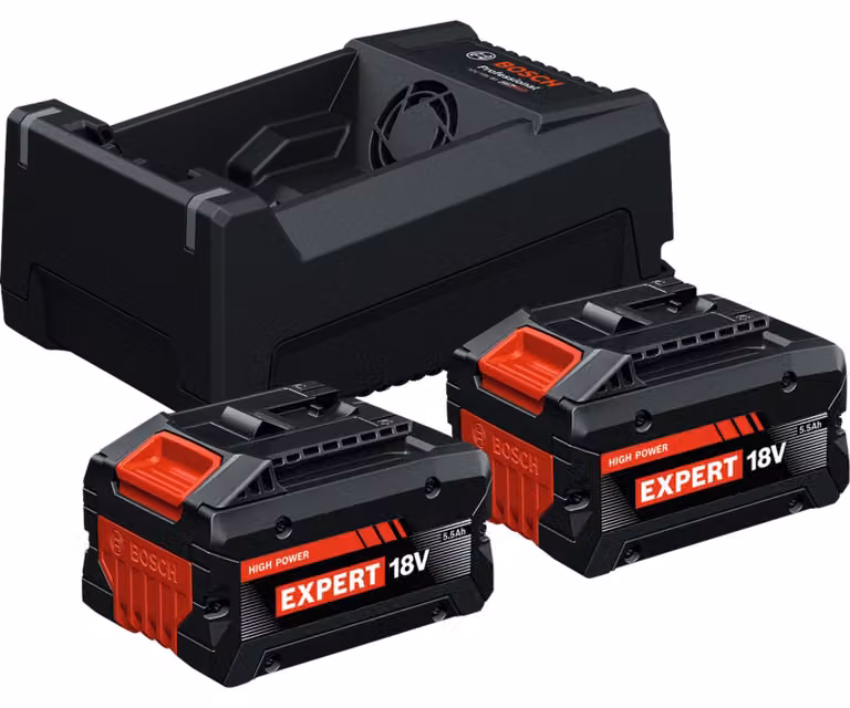 BOSCH Professional 1600A0373P Set iniziale EXPERT BOSCH Professional con batterie ricaricabili e caricabatterie rapido, 18 V Li-Ion, 2 x 5,5 Ah