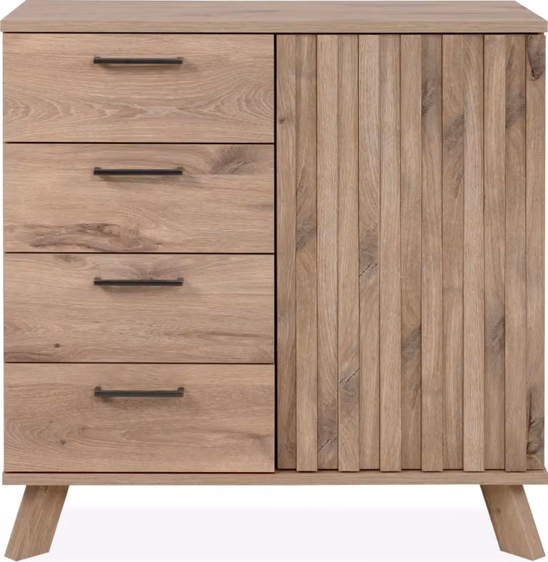 Calicosy - Credenza con 4 cassetti e 1 anta, decorazione rovere, L85 cm - Opole