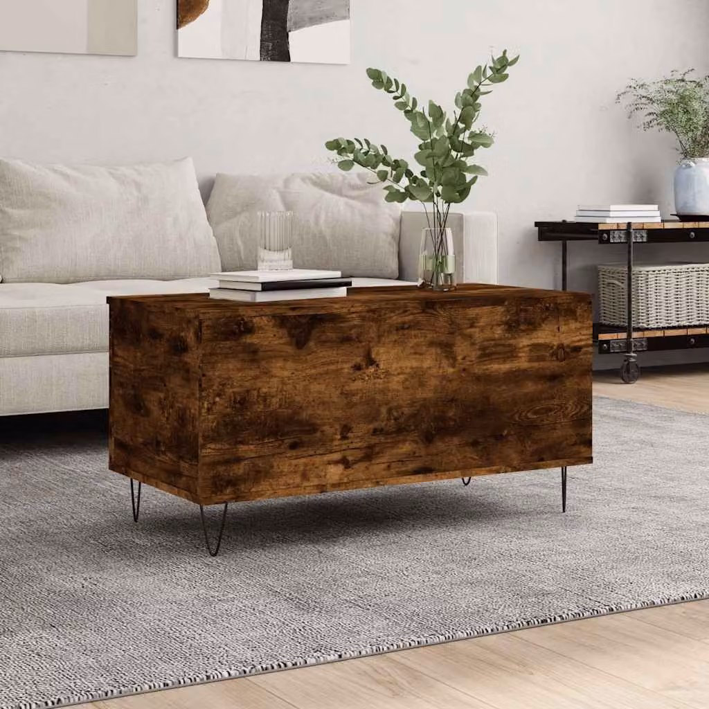 vidaXL Tavolino da Salotto Moderno in Legno e Metallo, Colore Marrone Rovere, L 90 cm x P 44,5 cm x H 45 cm