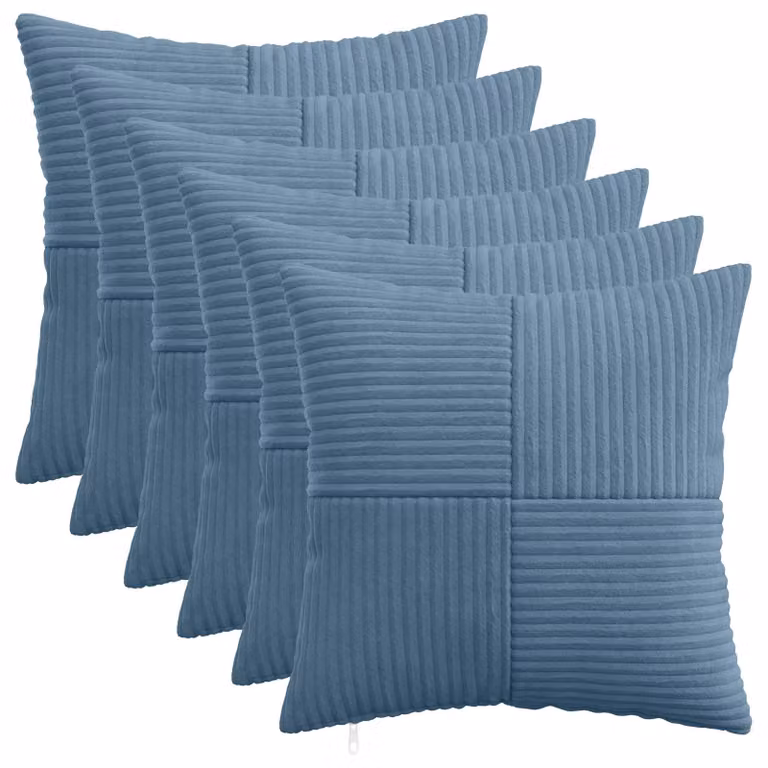 Set di 6 federe vidaXL ALMELO blu in velluto a coste, L/P: 30 x 30 cm