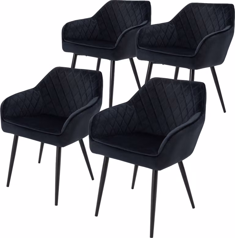 ML-Design set di 4 sedie da pranzo con braccioli e schienale, nero, sedia da cucina con rivestimento in velluto, sedia imbottita con gambe in metallo