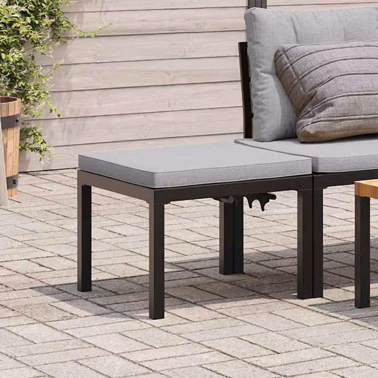 Set di 2 panche da giardino vidaXL con cuscini in tessuto, struttura in metallo verniciato nero e grigio