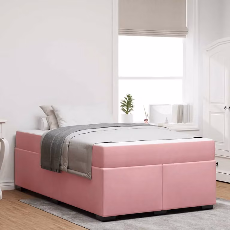 Letto con materasso vidaXL in tessuto rosa e legno, L 120 cm x P 200 cm