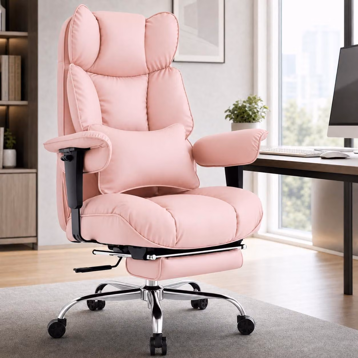 Sedia da ufficio ergonomica con poggiapiedi, poltrona direzionale in ecopelle, altezza regolabile