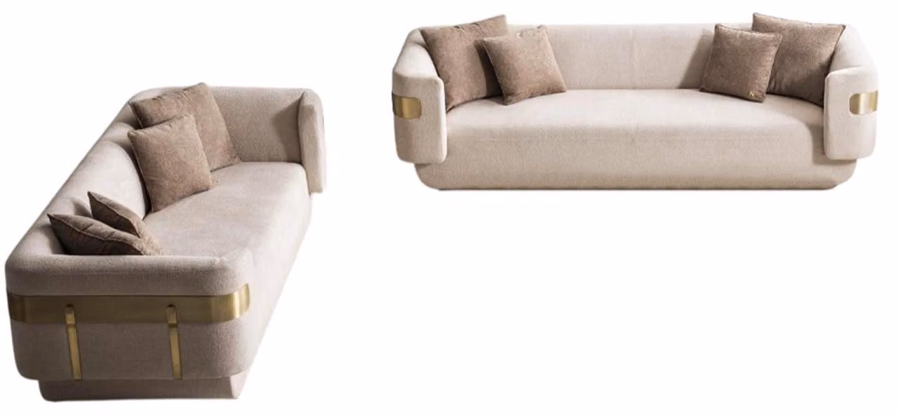 Beige Couchgarnitur Stilvolle Gold Elemente Designer Viersitzer 3-er