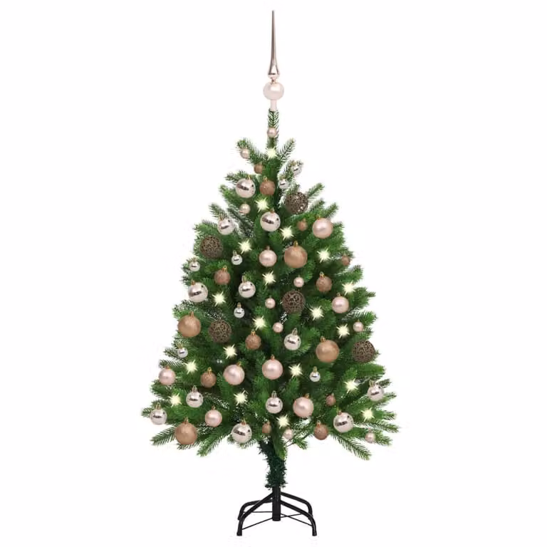 The Living Store Albero di Natale artificiale con luci e decorazioni 120 cm verde