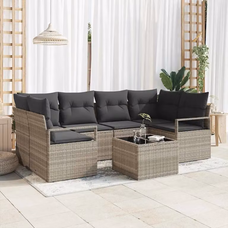 Set di divani da giardino vidaXL a forma di U con tavolo da caffè, 7 pezzi, colore grigio