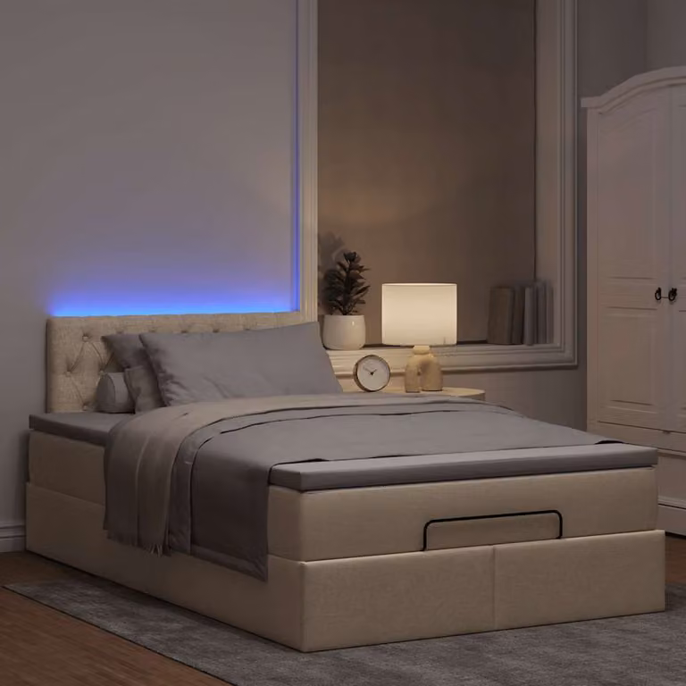 Maison Exclusive - Letto ottomano con materasso e LED color crema 120x190 cm tessuto