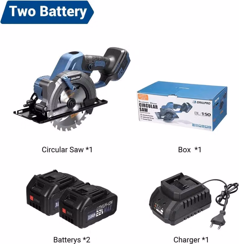 Seghetta circolare a batteria da 150 mm - Seghetto per legno brushless - 20 V - 2 batterie incluse - 6800 giri/min - Profondità di taglio 51 mm - Con display digitale