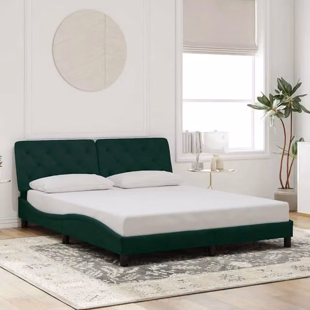 Letto con cassetti vidaXL in velluto verde con doghe in legno L/P/H: 218 x 165 x 74,5 cm, dimensioni materasso 160x200 cm – 1