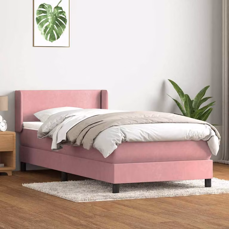 Giroletto a molle con materasso vidaXL in velluto rosa e bianco, L: 223 cm, P: 83 cm, H: 88 cm