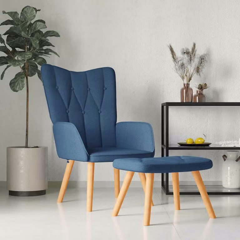 vidaXL Poltrona Relax con Poggiapiedi Blu in Tessuto e Struttura Mix