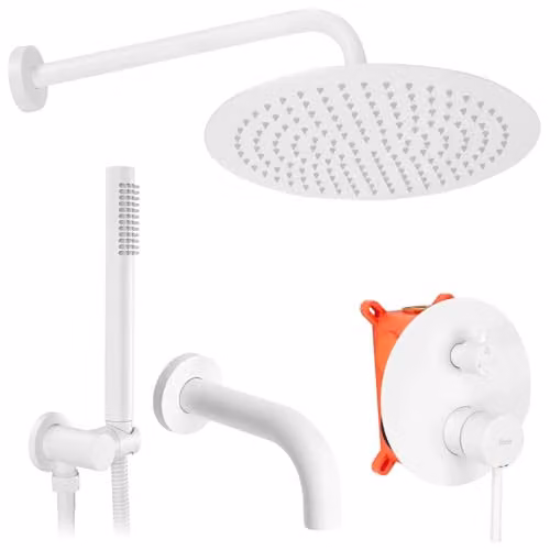 Rea - Lungo Bianco Set Doccia-Vasca Da Incasso + Box Doccia In Ottone Per Bagno (Bianco) 38,5x16x9cm