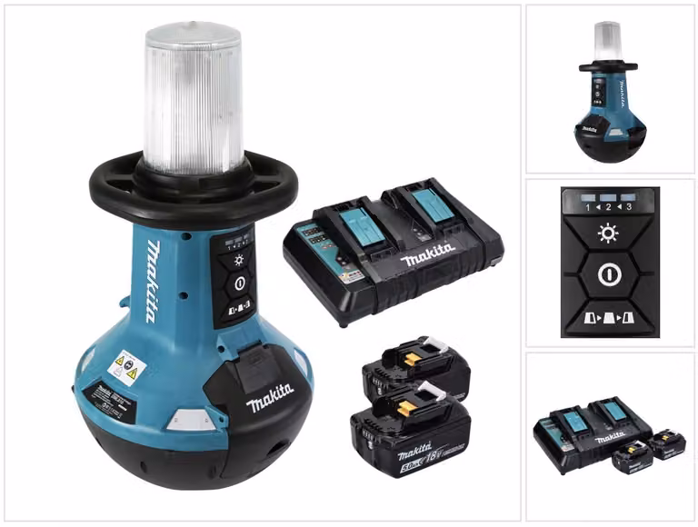 Makita DML 810 PT Luce LED a batteria 18 / 36 V ( 2 x 18 V ) 5500 lm IP54 + 2x batteria 5,0 Ah + doppio caricabatterie