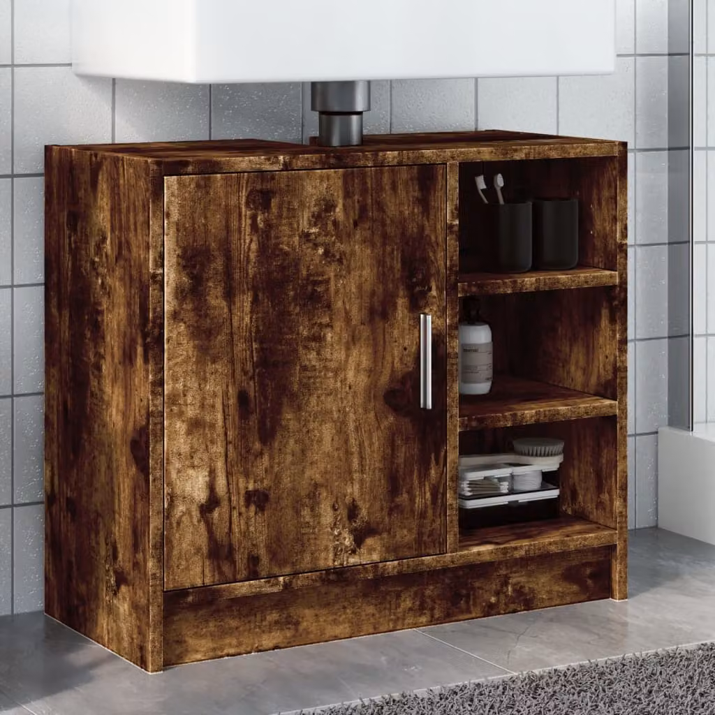Mobile Lavabo vidaXL in Rovere Fumo, Design Moderno con Ripiani e Ante, L/P/H: 63 x 29 x 55 cm