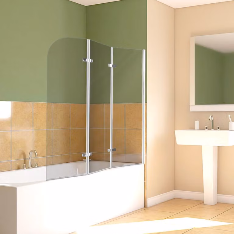 Clanmacy cabina doccia schermo pieghevole per vasca da bagno vasca allegato schermo doccia in 6 mm NANO facile pulire vetro 3 pezzi pieghevole 120 * 140 cm argento