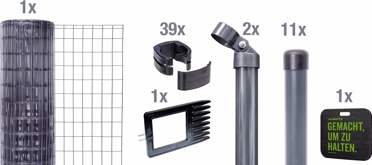 Alberts 693671 Fix-Clip Pro come set completo di recinzione, per la posa nel calcestruzzo con cuscino a ginocchio, antracite, altezza 153 cm, lunghezza 25 m