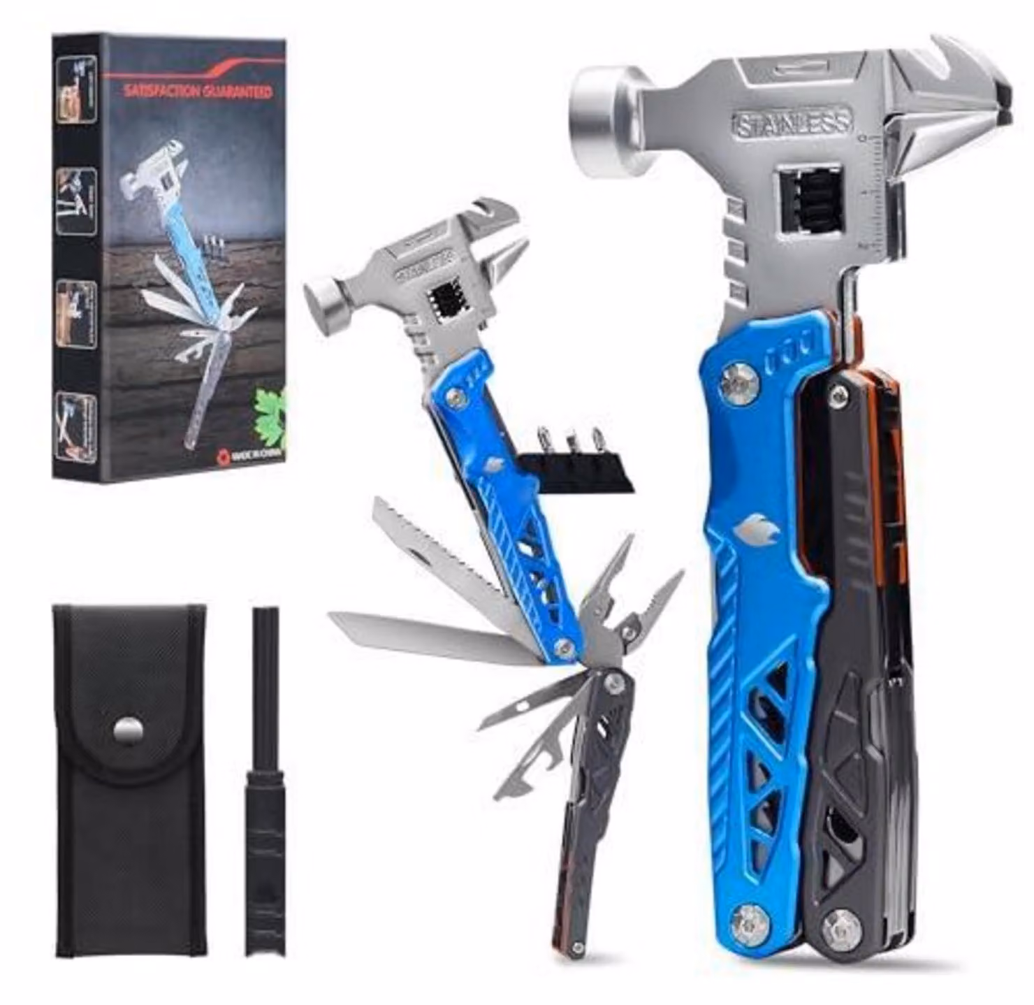 Multitool 18-in-1 con martello, pinza e coltello tascabile | Utensile robusto per attività all'aperto e uso domestico