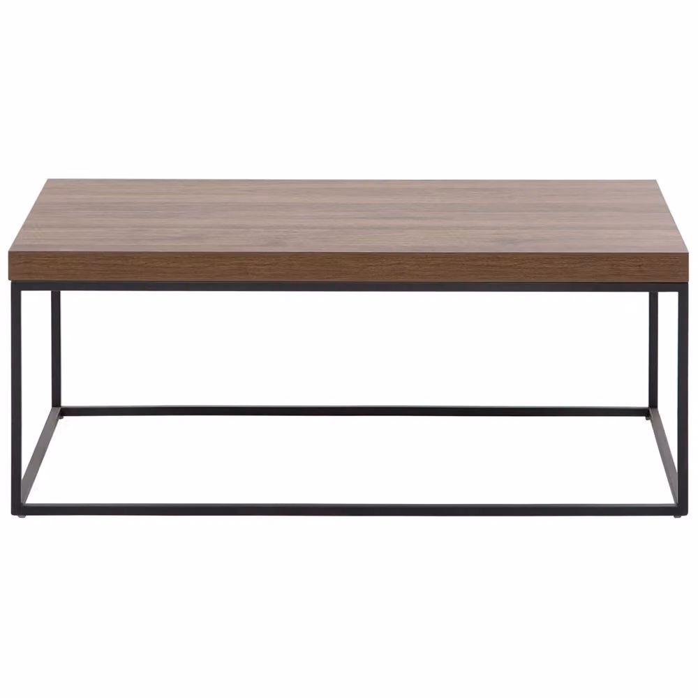 Tavolino rettangolare Beliani in stile industrial con piano in legno marrone e gambe in metallo nero L: 100 cm, P: 60 cm, H: 40 cm – 2