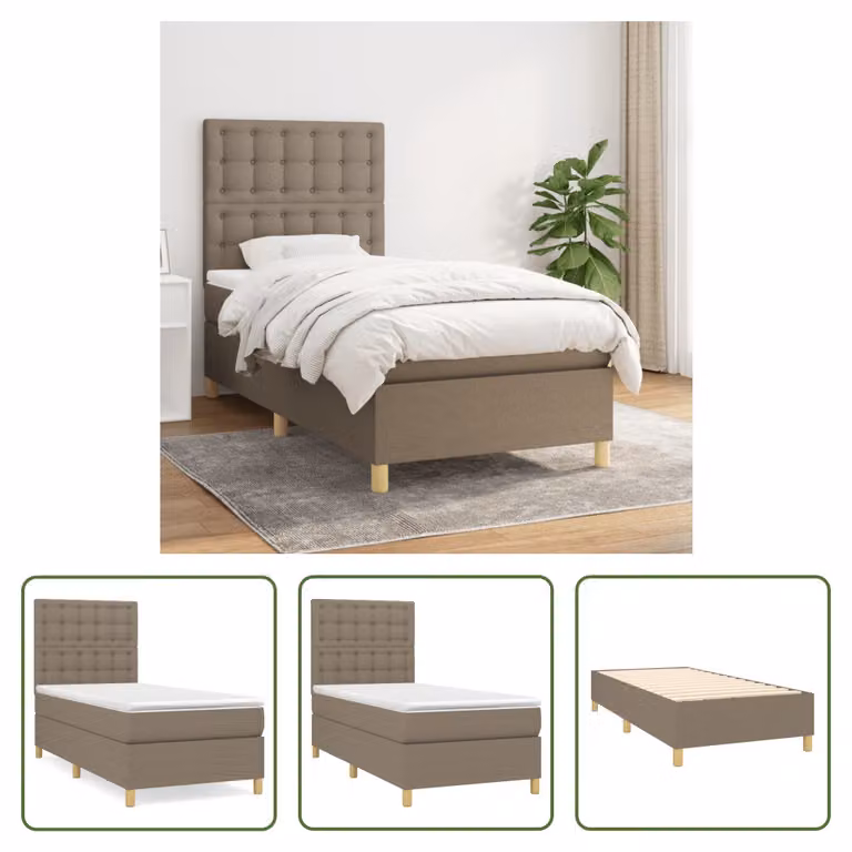 The Living Store Letto a molle con materasso Taupe 80x200 cm in tessuto