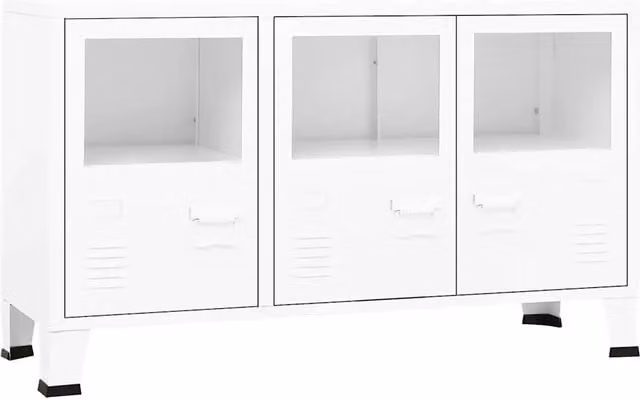 Credenza stile industriale bianca in metallo e vetro per sala da pranzo L: 105 cm, P: 35 cm, H: 62 cm