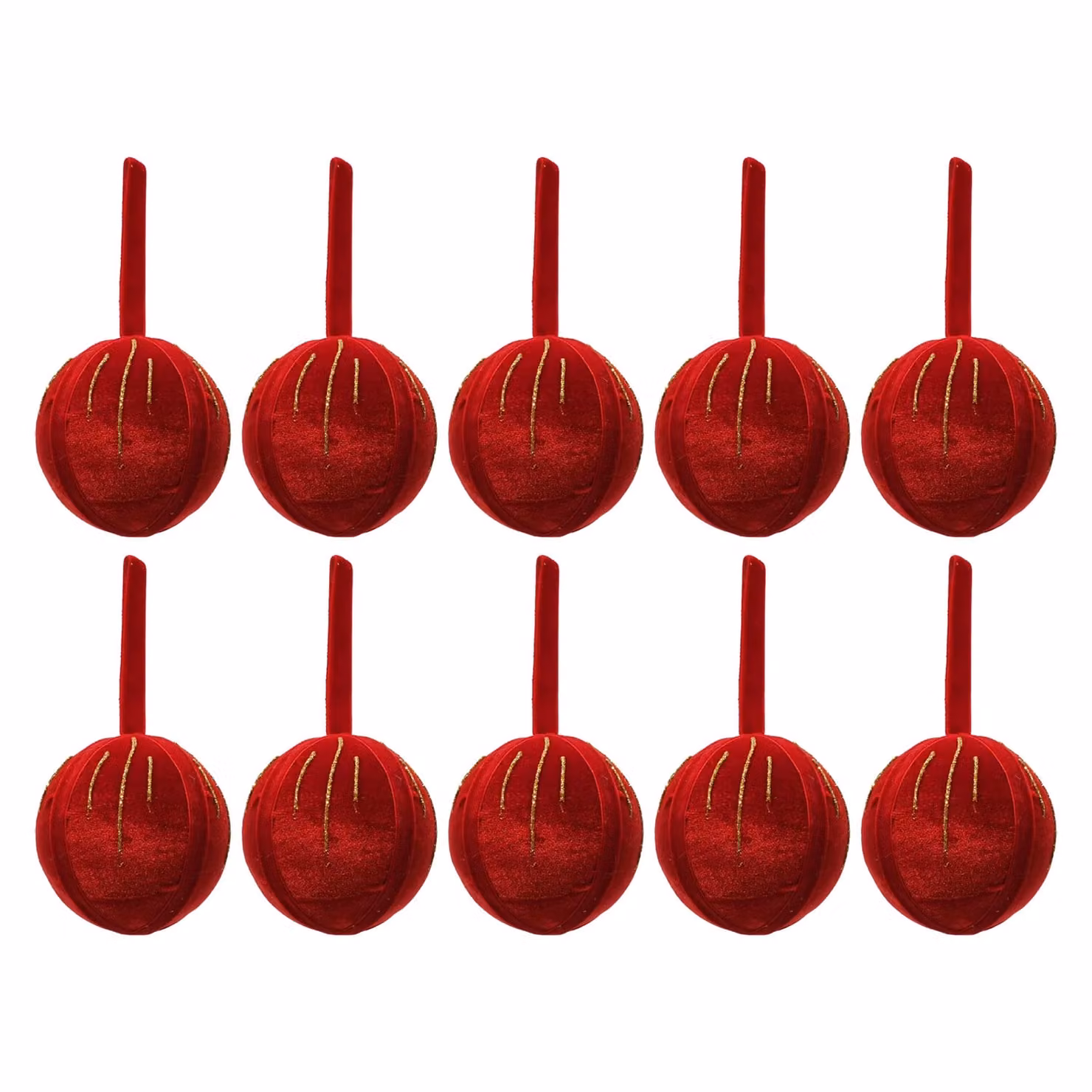 Set di 10 palline di Natale decorative Vestiamo Casa in velluto rosso e oro, diametro: 6 cm – 1