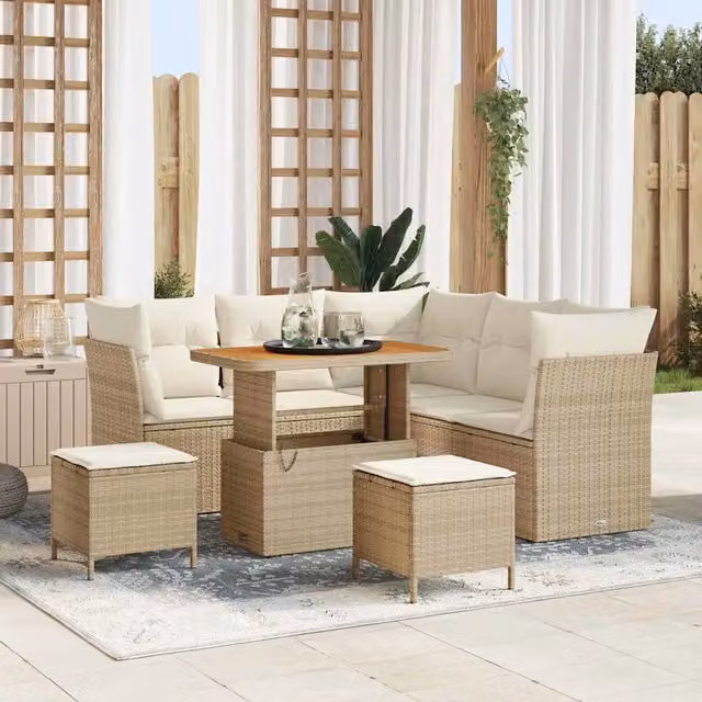 Set Divano da Giardino 8 pz 5-Numero di posti Beige e Crema 3363436