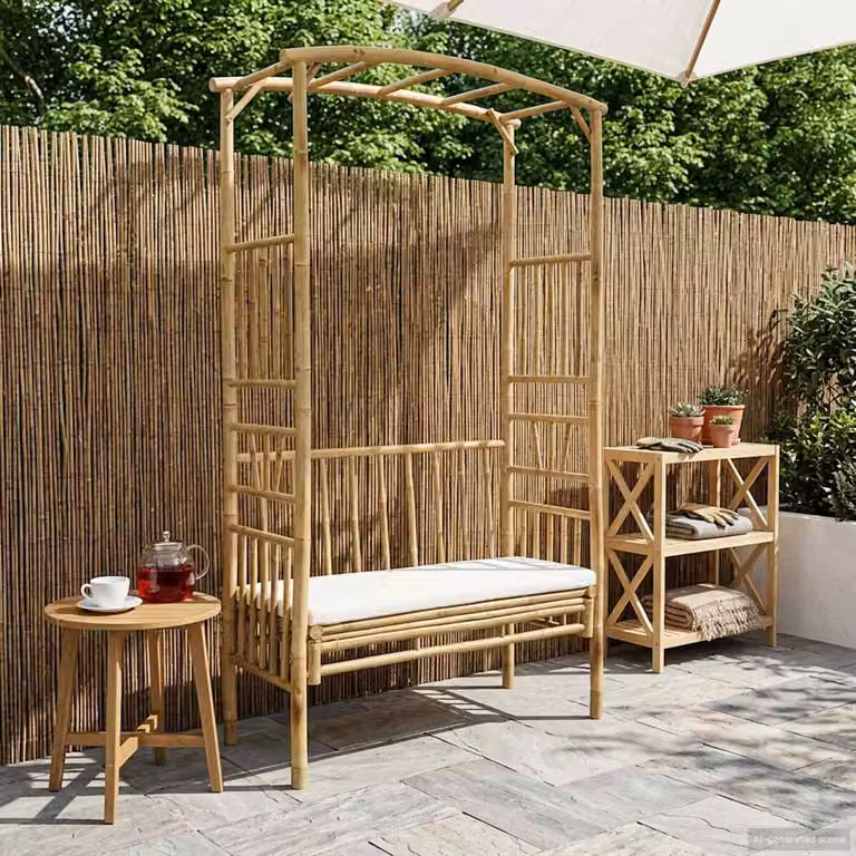 Arco da giardino con panchina vidaXL in legno, Bianco Crema, L 115 x P 50 x H 205 cm