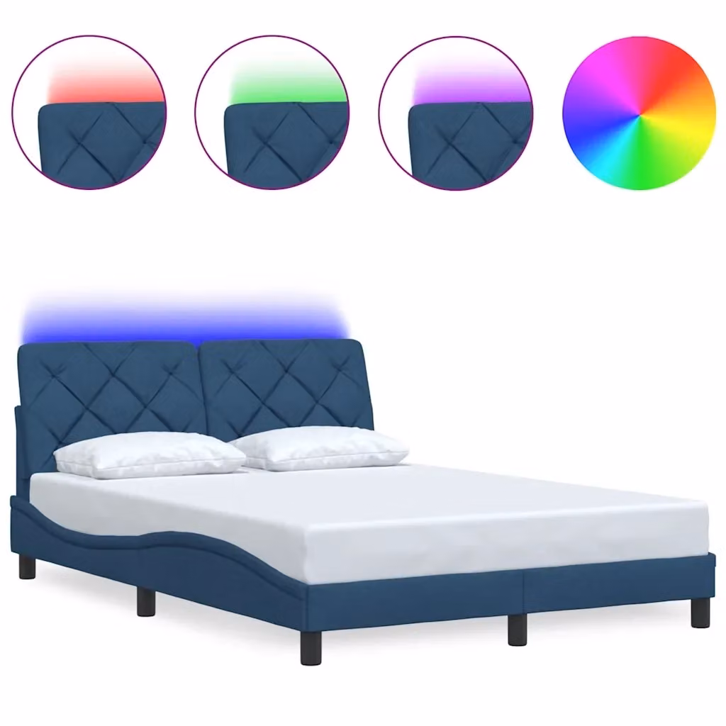 Giroletto vidaXL in tessuto blu con illuminazione LED sottostante e porta di ricarica USB, L/P/H: 140 x 190 cm – 2