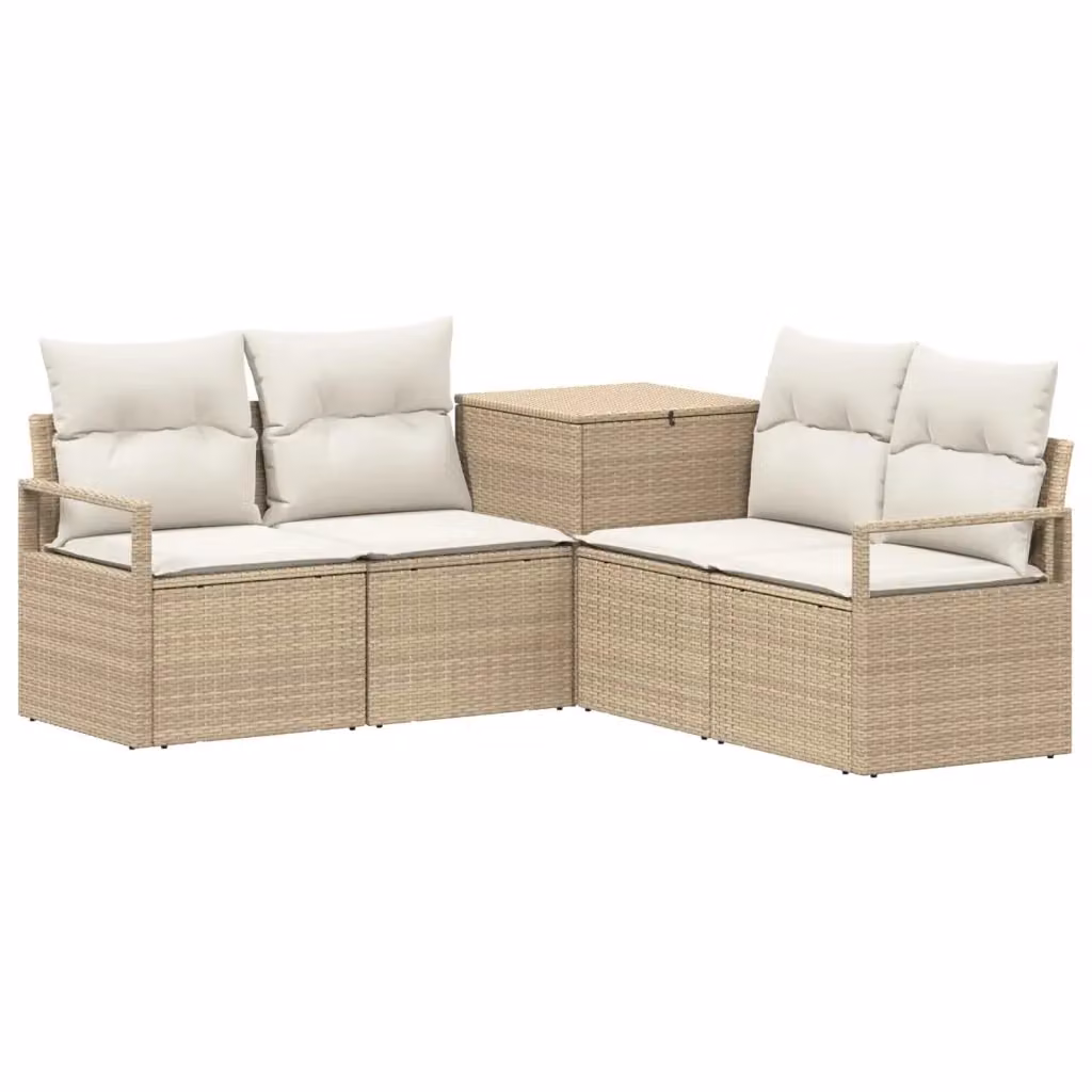 Set di divani da giardino a L vidaXL in polyrattan beige e bianco con cuscini inclusi – 2