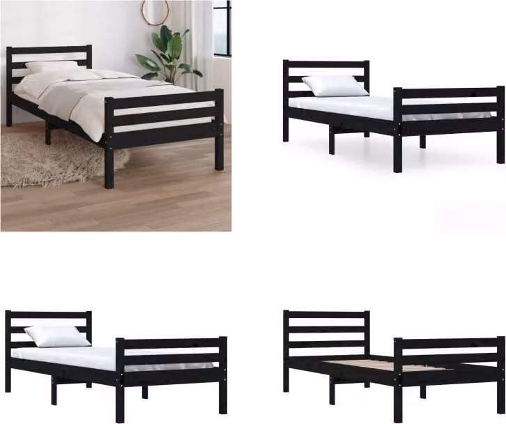vidaXL Letto in legno massiccio nero 100x200 cm - Struttura letto - Letto - Struttura letto in legno