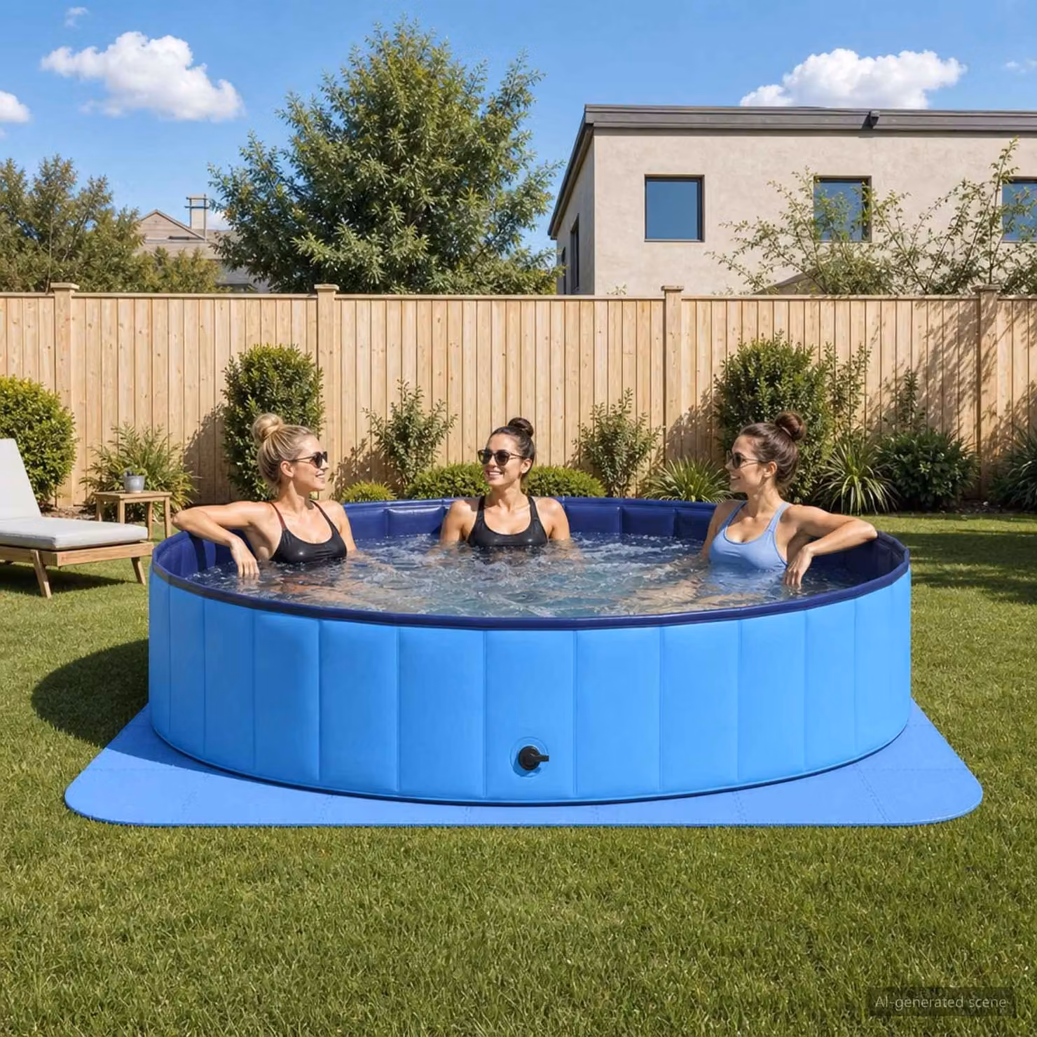 Tappetino protettivo per piscina, 49 pezzi, diametro 408 cm, rotondo, in schiuma EVA, colore blu
