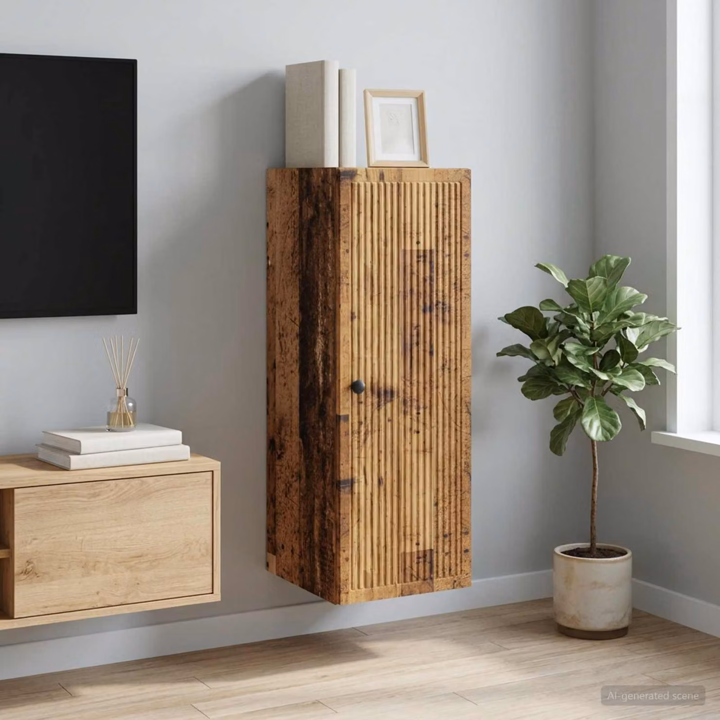 vidaXL Mobiletto a muro in legno e metallo stile vintage, colore marrone, L: 33 cm, P: 34,5 cm, H: 90 cm