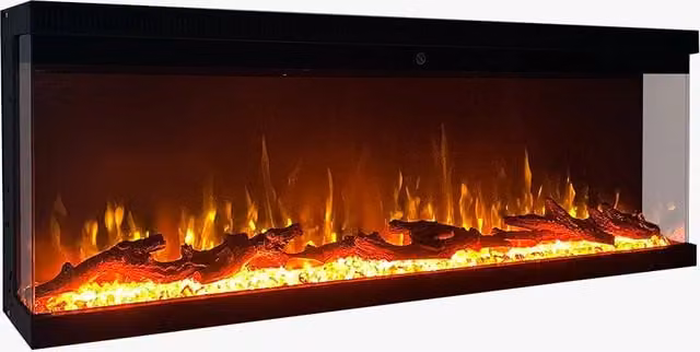Camino elettrico da parete caminetto a incasso 3 Lati BOSTON130 L127 x P20 x H44