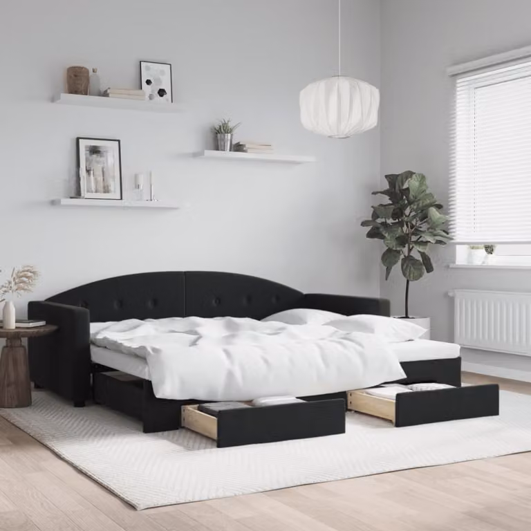vidaXL Divano Letto Estraibile con Cassetti in Velluto Nero L/P/H: 90 x 190 cm