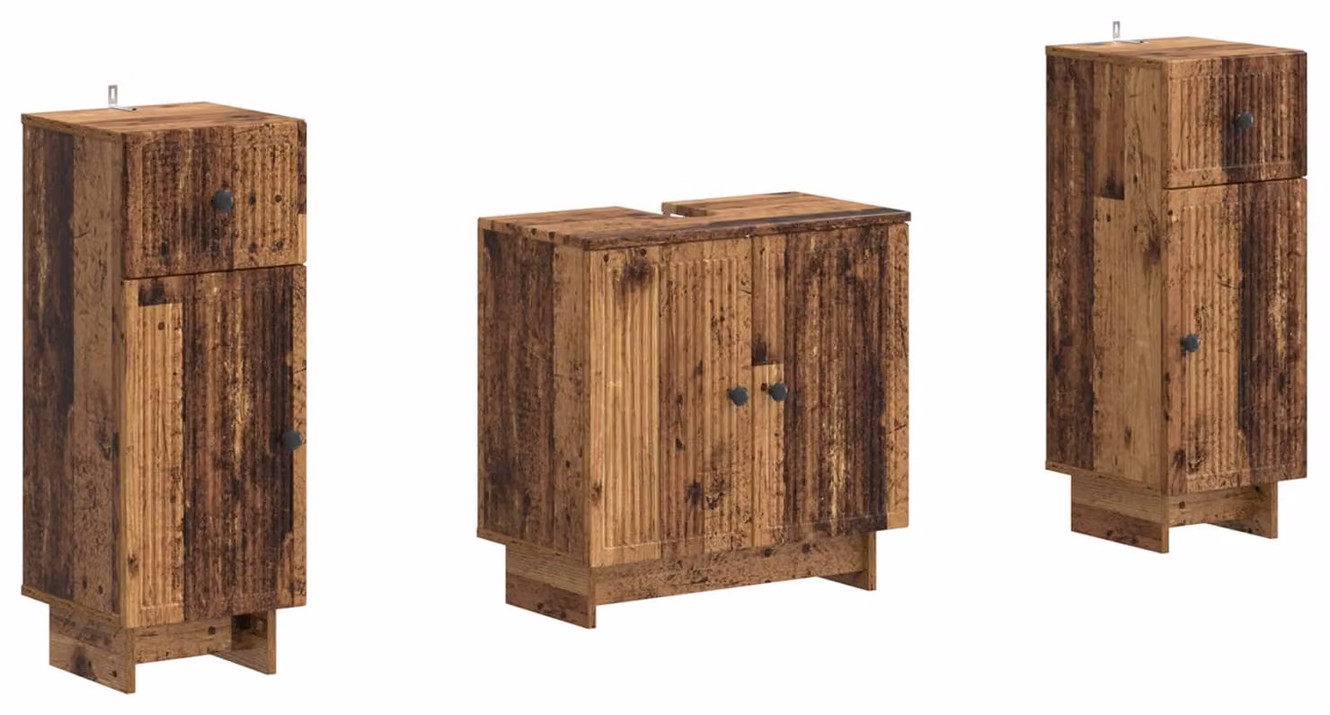 Set di due mobili da bagno in legno effetto legno anticato