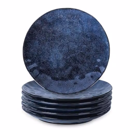 vicrays Set di piatti piani in ceramica, 25 cm, set di 6 pezzi, rotondi, forno a microonde, forno, lavabile in lavastoviglie, resistente ai graffi, feste, ristoranti (blu)