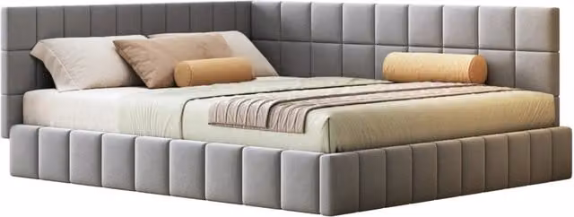 Letto da giorno 160x200 cm con rete a doghe; velluto grigio e schienale reversibile