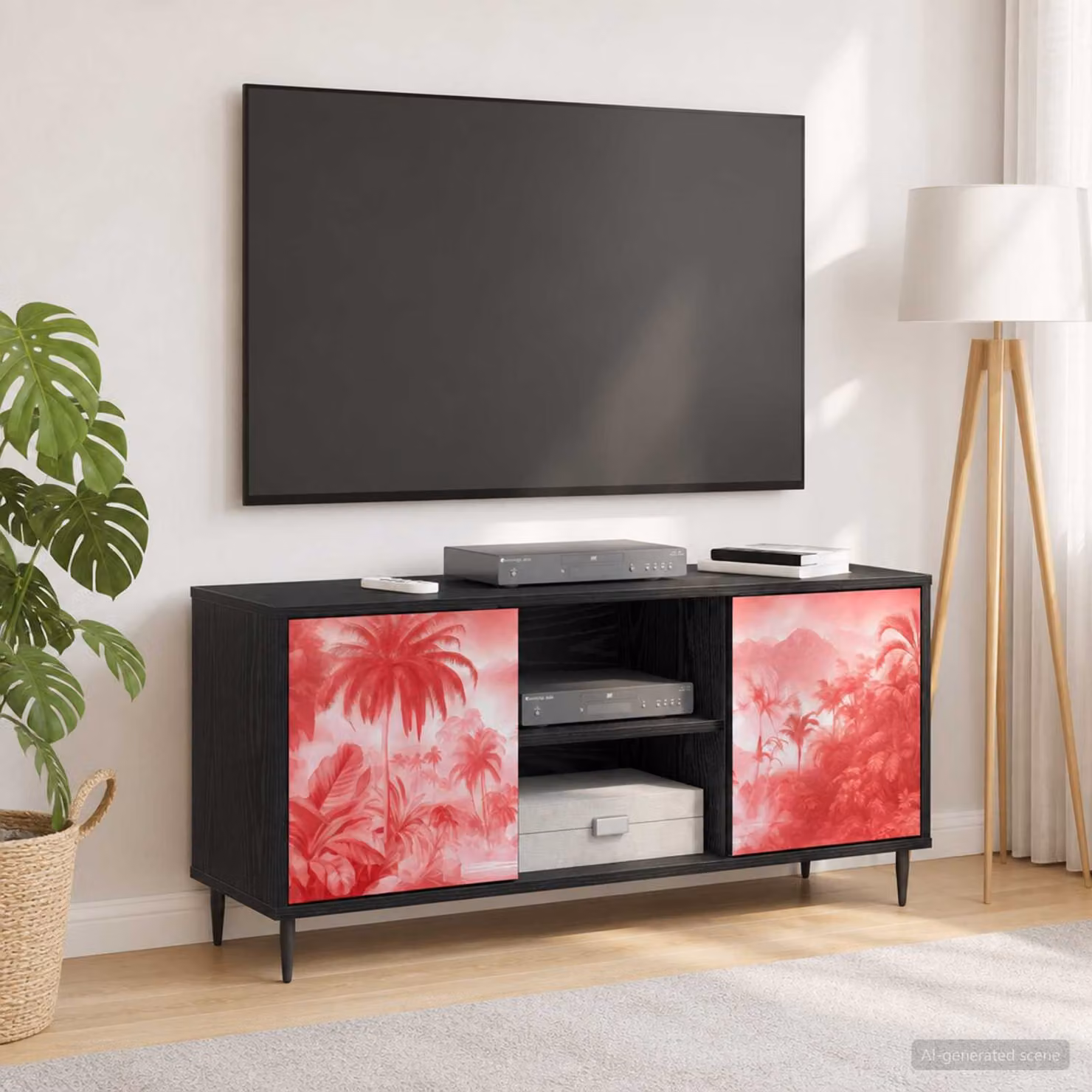 Mobile TV vidaXL AACHEN in Rovere Nero con ruote L 102 x P 33 x H 51 cm