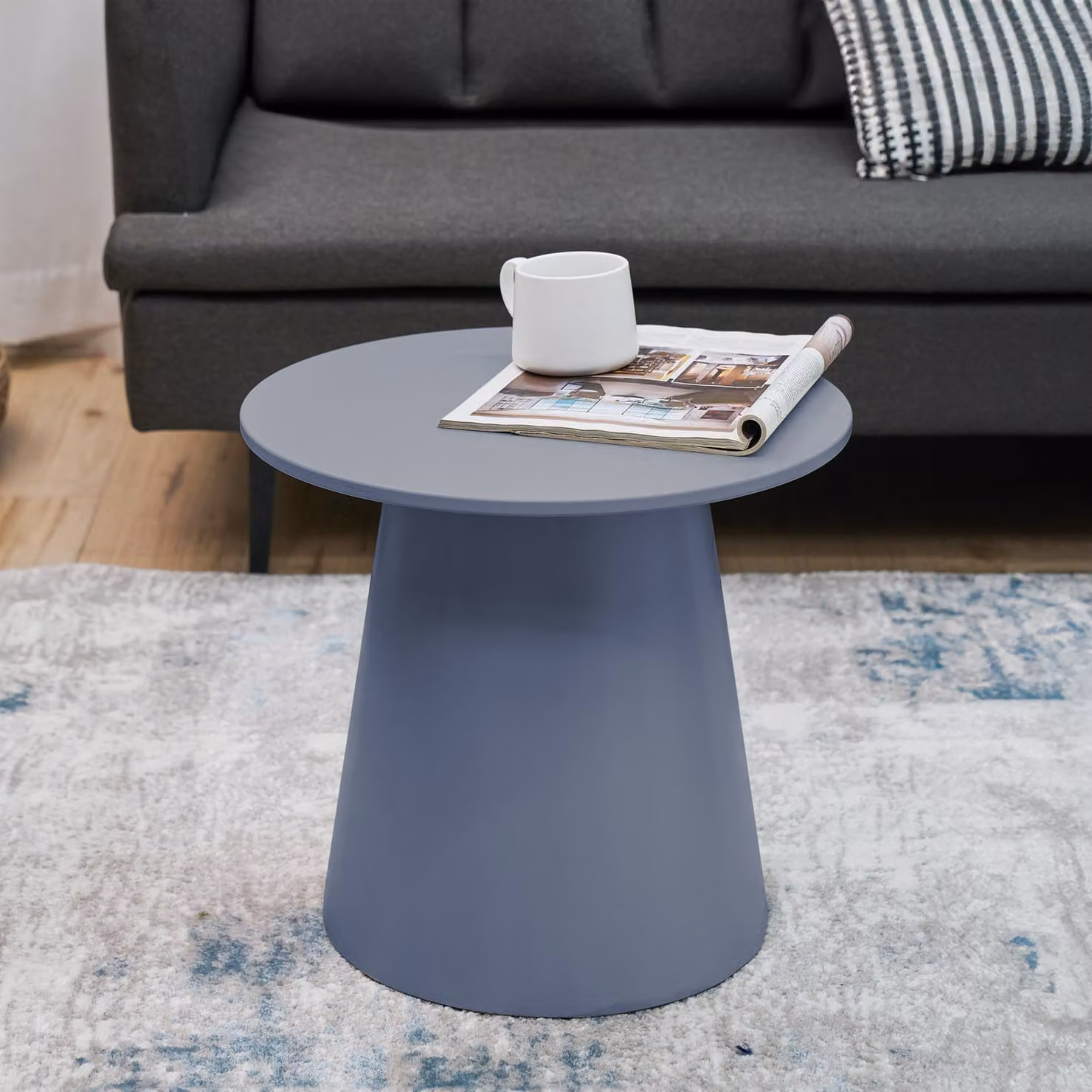 Tavolino 'Nyd' rotondo in MDF 40 x Ø44 cm grigio blu