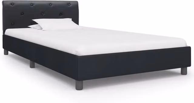 Letto singolo per adulti in similpelle nera con struttura in legno e metallo L/P/H: 200 x 100 x 64 cm