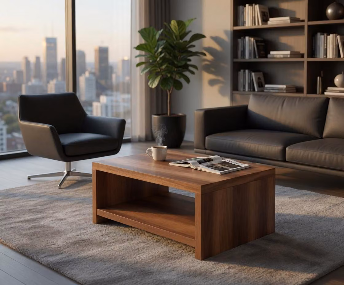 Tavolino moderno con piano in legno dal design minimalista