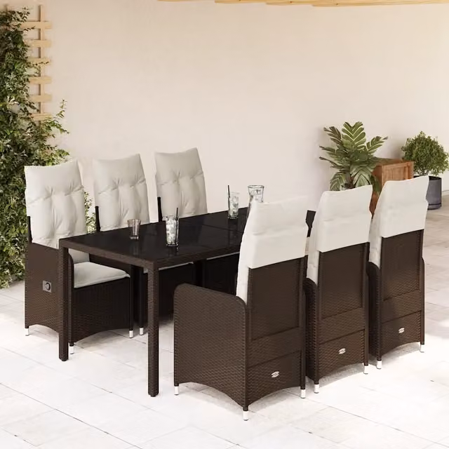 Set Bistrò da Giardino 7 pz con Cuscini in Polyrattan Marrone 3277069