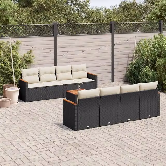 Set Divani da Giardino 9 pz con Cuscini Nero in Polyrattan 3258220