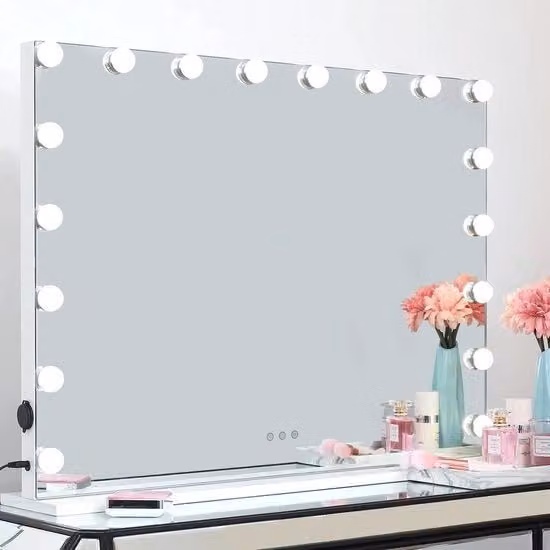 Specchio di trucco con 18 lampadine LED a bassa tensione - 3 modalità di colore - alimentazione USB - dimensioni 80x60 cm