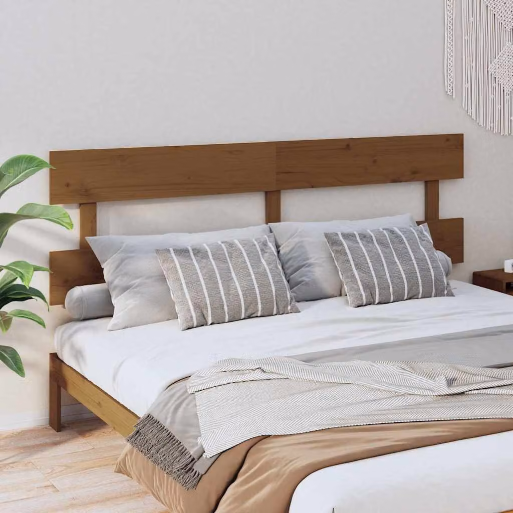 Testiera per letto vidaXL in legno massello di pino, colore marrone, L 184 cm x H 81 cm x P 3 cm