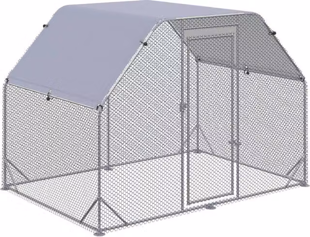EasyComfort Recinto per Galline in Acciaio Galvanizzato con Telo di Copertura Grigio L: 280 cm, P: 190 cm, H: 195 cm
