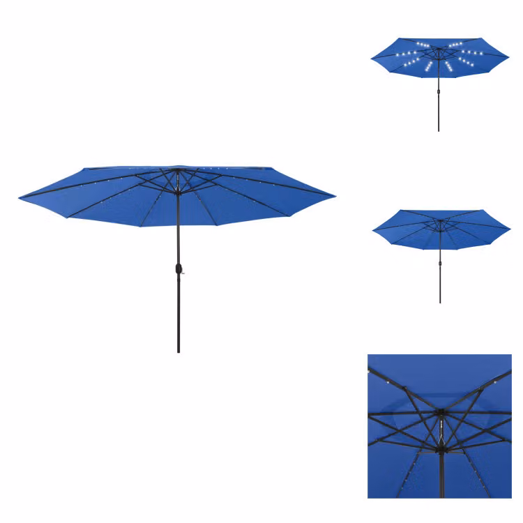 vidaXL Ombrellone con luci LED e asta in metallo 400 cm azzurro - Ombrelloni e tende da sole