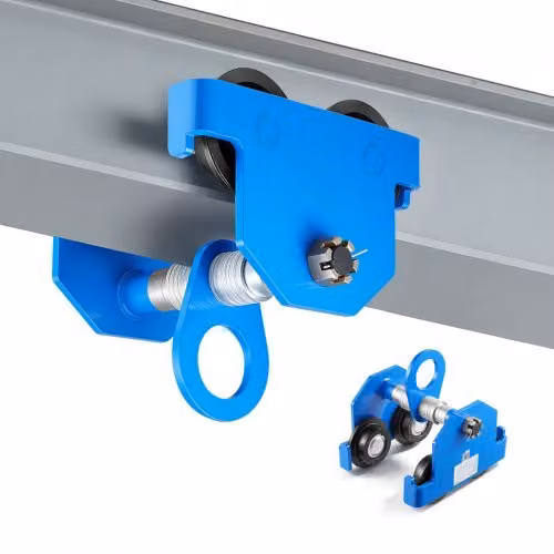 Carrello manuale per trave a I VEVOR in acciaio al carbonio blu, capacità di carico 3 T, larghezza regolabile 63-203 mm